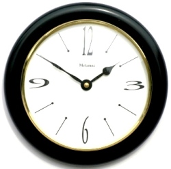 Metamec Pine Clock 145mm bezel and black lacquered wood.