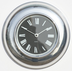 Metamec spun Aluminium clock with black Roman dial