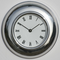 Metamec spun Aluminium Clock with white Roman dial
